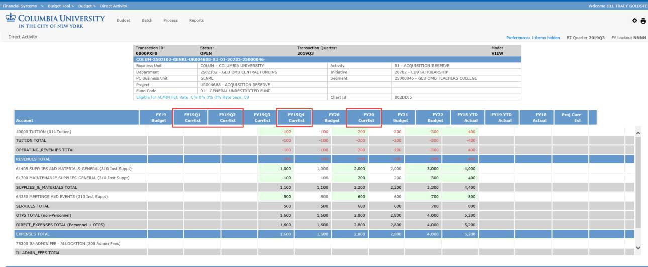 Screenshot of updated Direct Activity Report layout. 