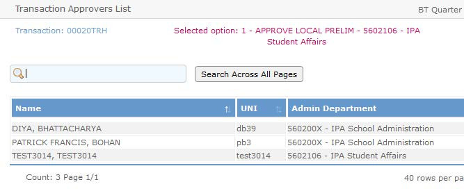 The list of approvers for the required approval appears. 