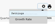 Click on the Settings icon and Growth Rate from the top right of the screen to calculate growth rates to grow your budgets for future periods.