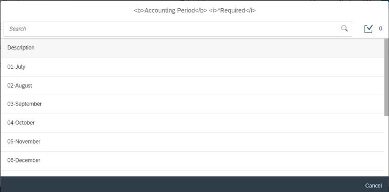 Enter a value or click the Selection icon, if available, to select from a list of values.