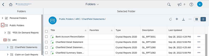 The Folders screen appears.