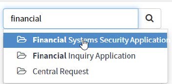 Type Financial Systems Security Application in the Search field and click the matching result.