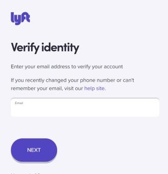 Enter your personal email address associated with your Lyft account and click Next.