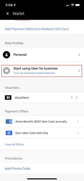 Select Start using Uber for business.