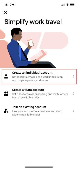 Select Create an individual account.