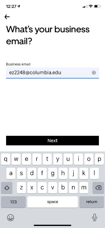 Enter your Columbia email address associated with your Concur account and select Next.