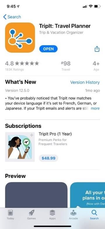 Install the TripIt app on your phone via the App Store or Google Play.