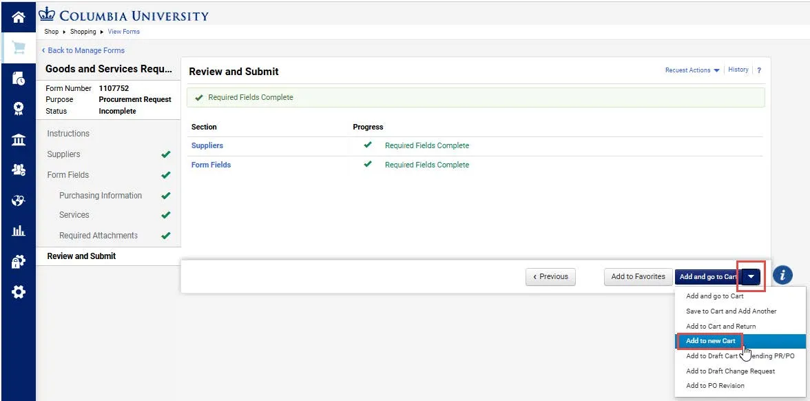 The Review and Submit page.
