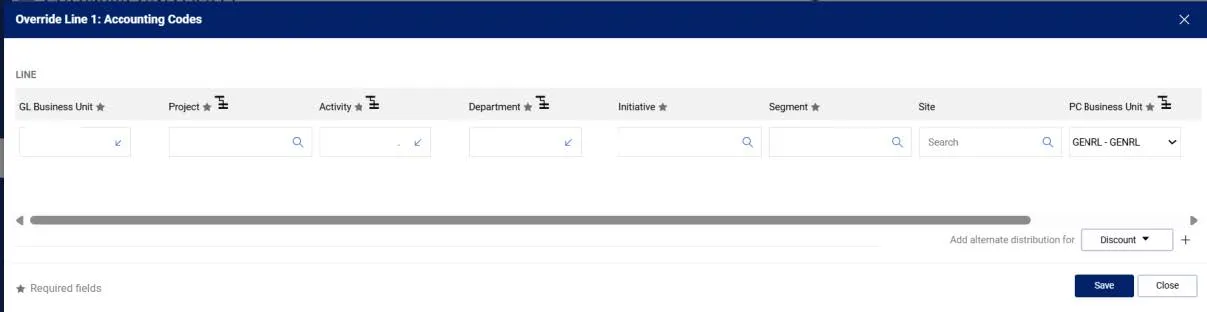 Accounting codes screenshot. 