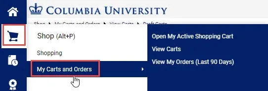 Navigate to the Shop icon > My Carts and Orders