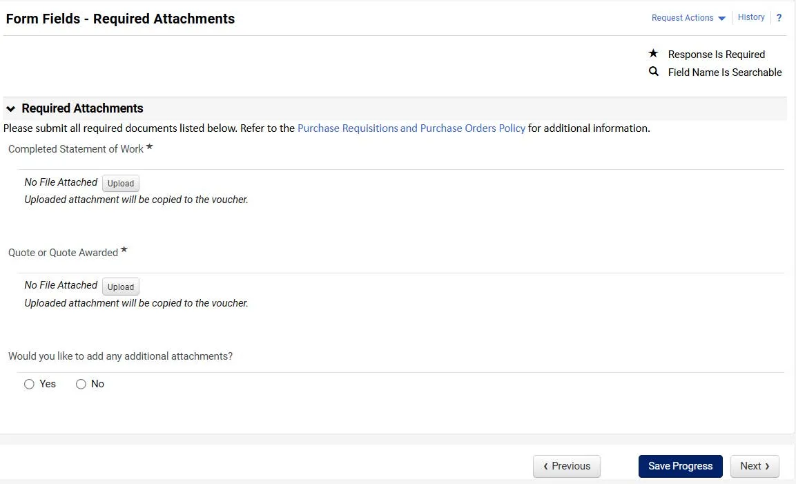Required attachment screen. 