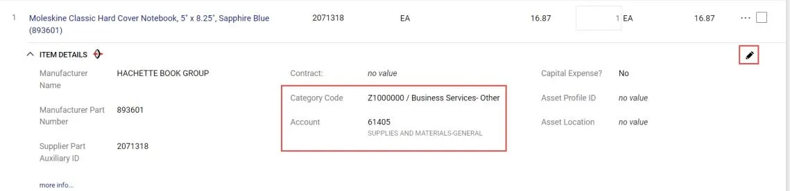 Scroll down to view the items in your requisition.