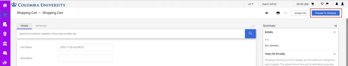 On the Shopping Cart page, click the Proceed to Checkout button.