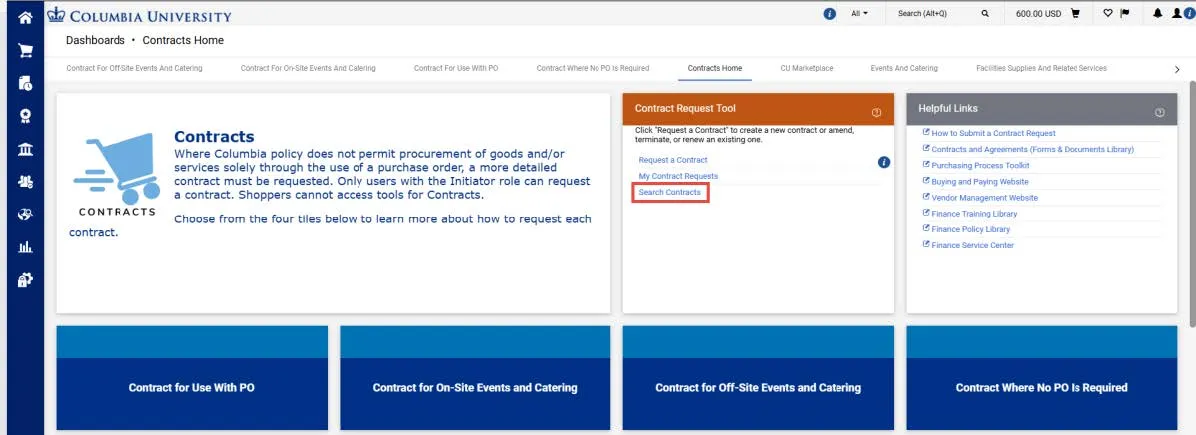 The Contracts dashboard.