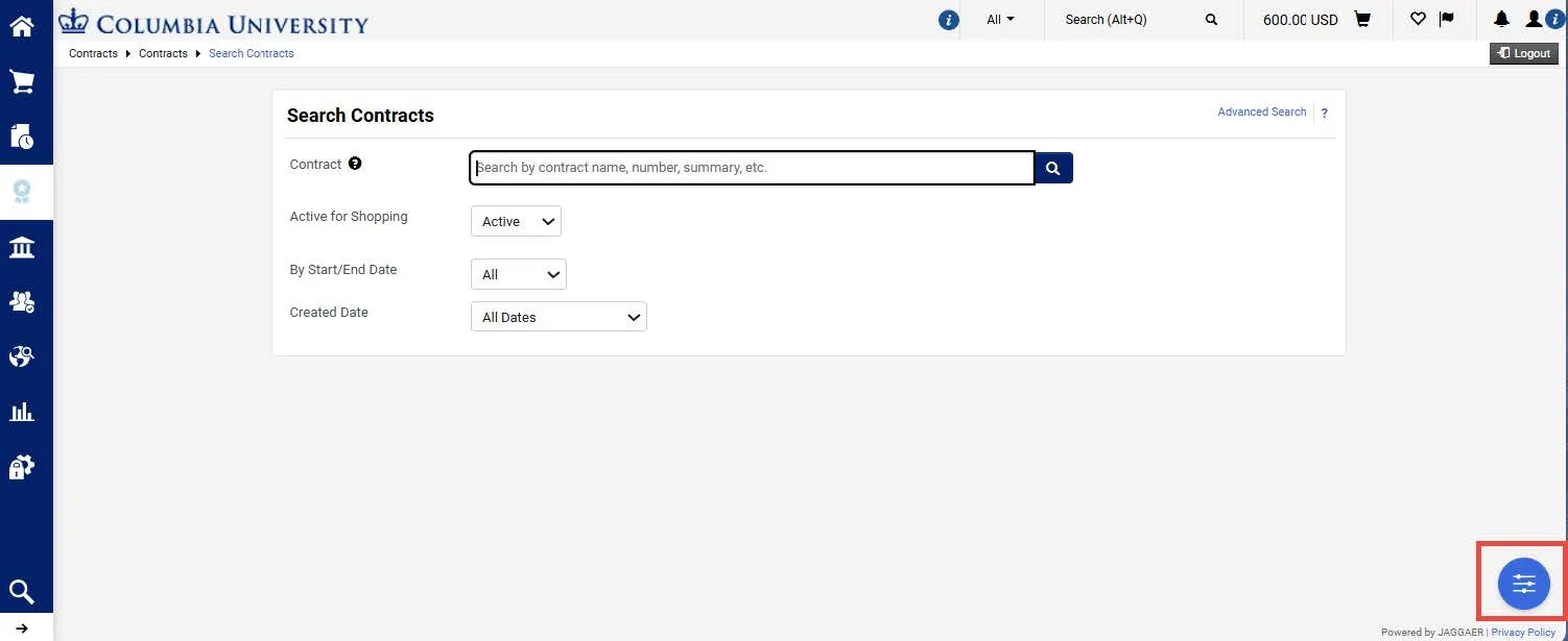 The Search Contracts page initially displays the Classic search.