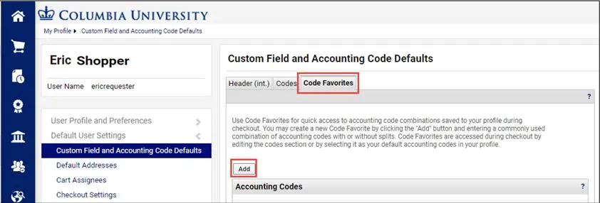 Under Default User Settings, click Custom Field and Accounting Code Defaults.