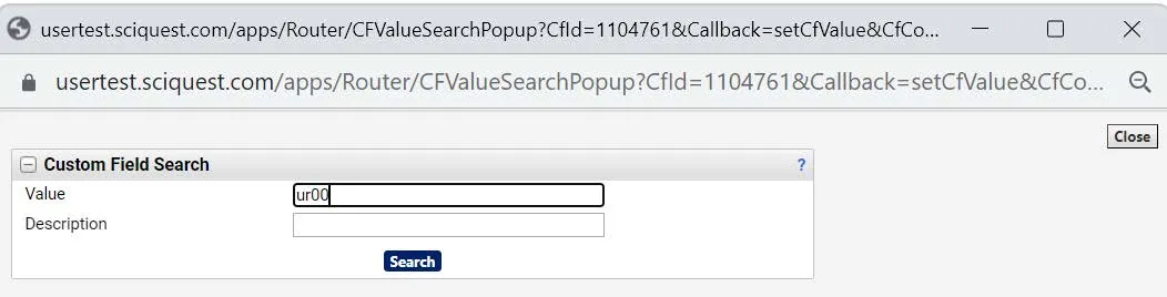 Chartfield values screen screenshot with example values. 