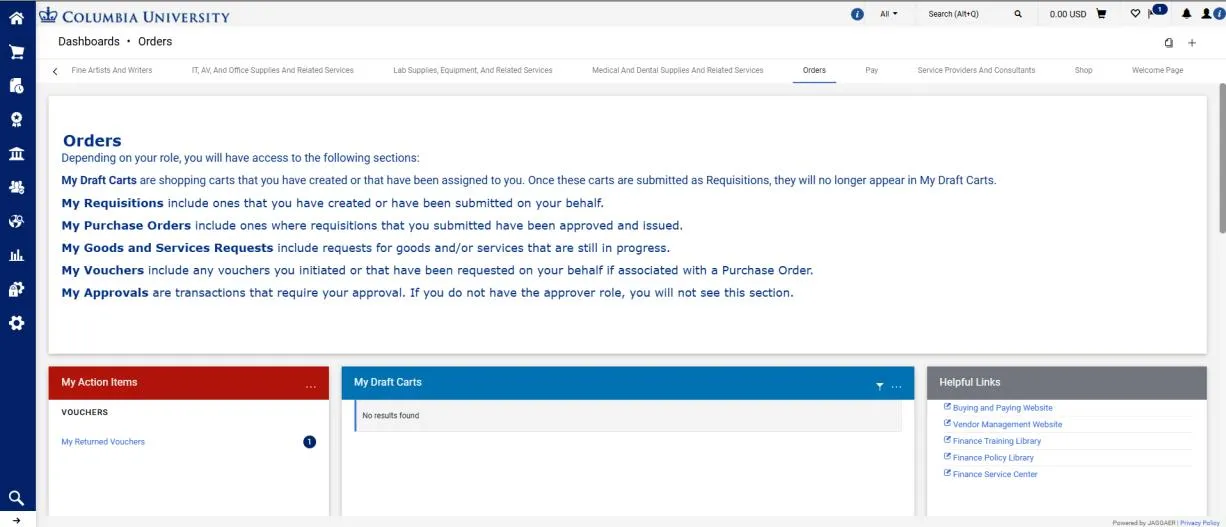 Orders dashboard in CU Marketplace