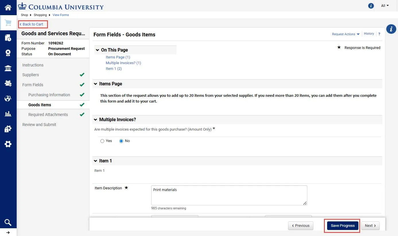 Use the left side Navigation panel to locate and edit the relevant section.