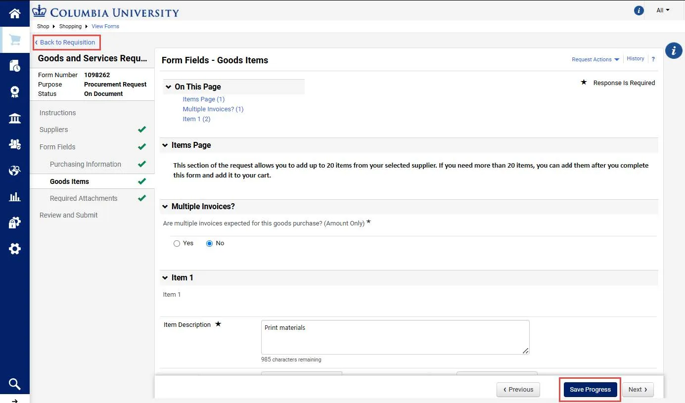 Use the left side Navigation panel to locate and edit the relevant section.