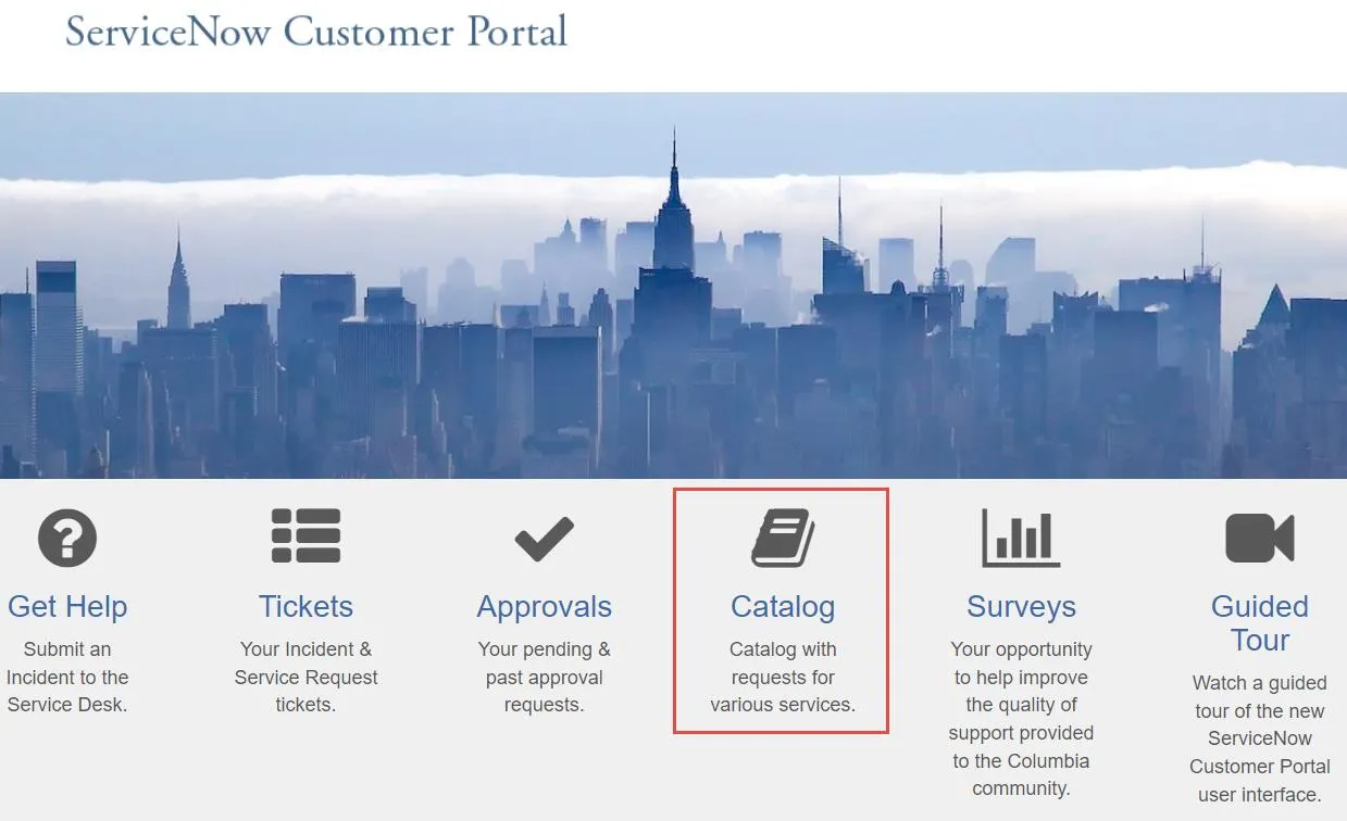 ServiceNow Customer Portal screenshot. 
