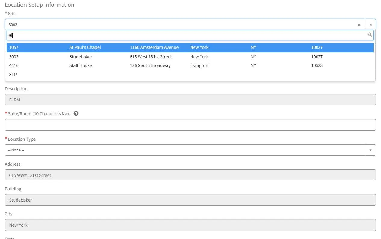 Location setup information screenshot. 