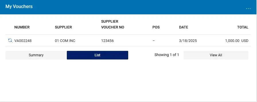 My Vouchers list screen. 
