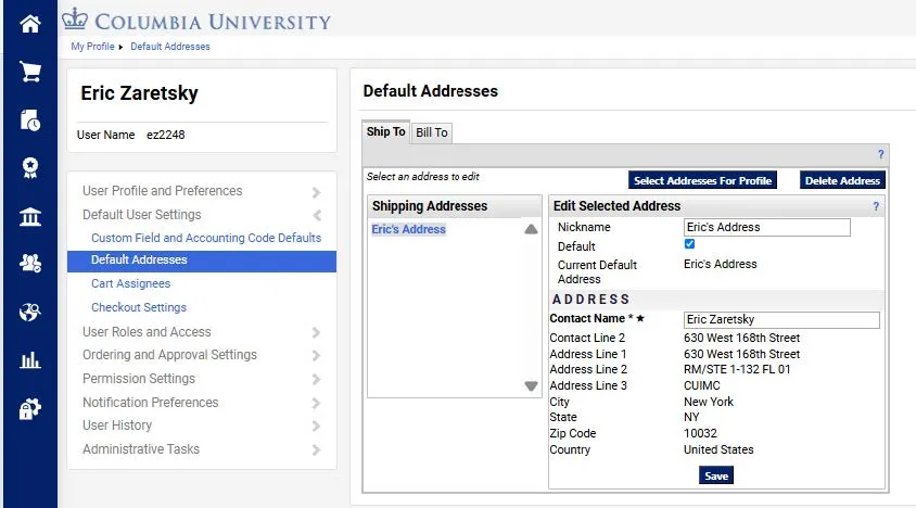 Click Save. The address will appear in the Addresses list.