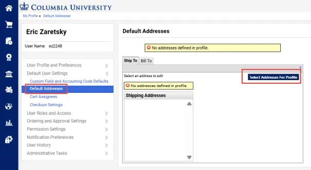 Default addresses CU Marketplace screenshot. 