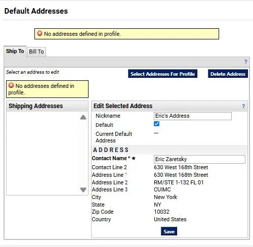 You can enter a Nickname, select if this address will be your Default, or change the Contact Name.