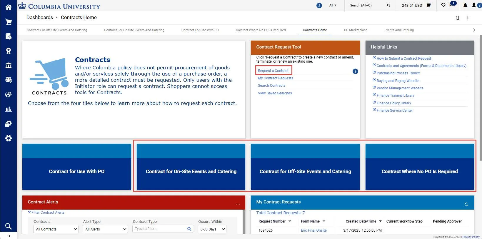 The contracts dashboard. 