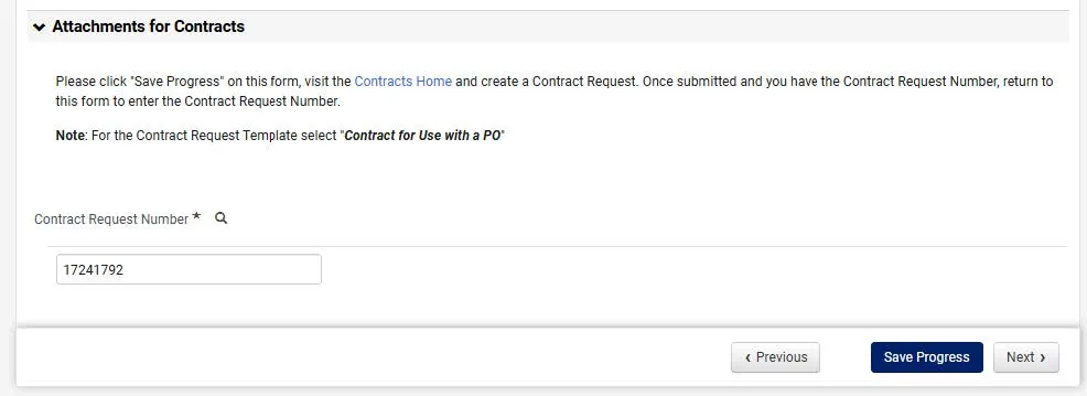 Attachments screen for Contracts. 