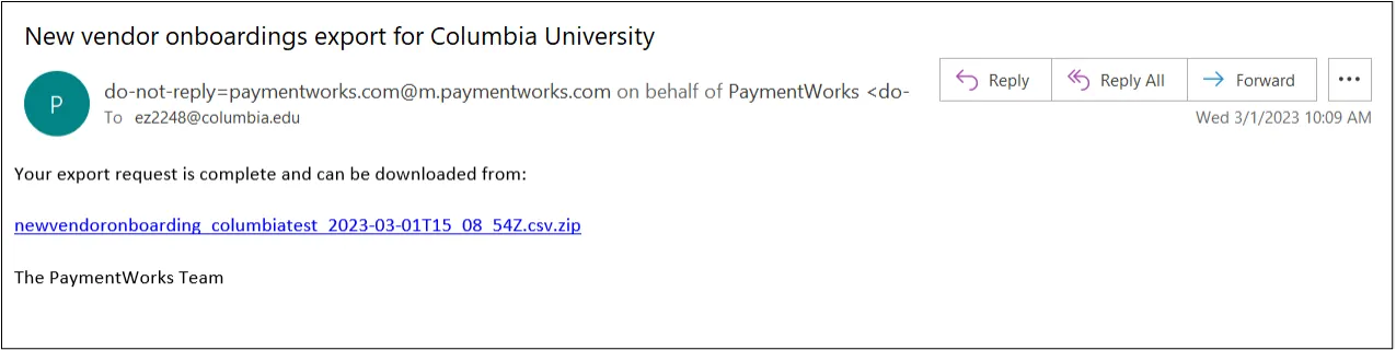 The CSV download email