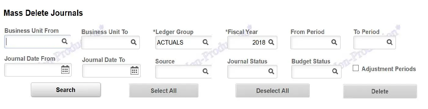 The Mass Delete Journals page screenshot. 