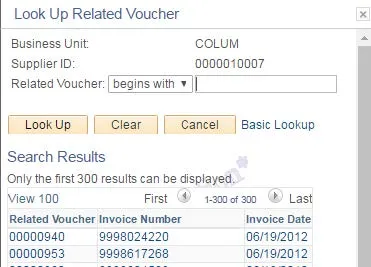 The Look Up Related Voucher window appears.