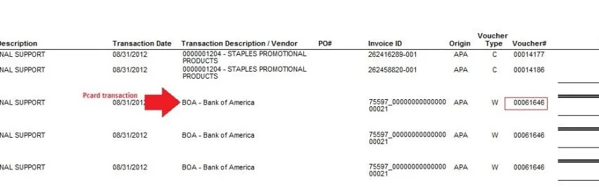 Locate the P-Card Voucher and Distribution Line