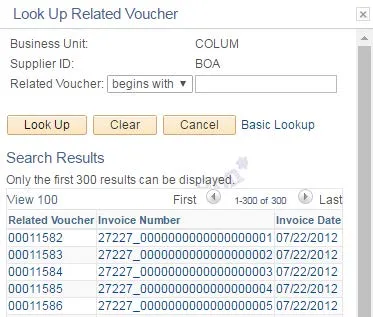 The Look Up Related Voucher window appears.