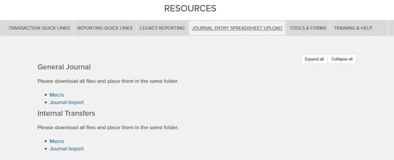 Click the Journal Entry Spreadsheet Upload tab.