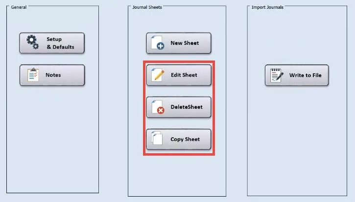 Other Journal Upload Template Functions screenshot. 