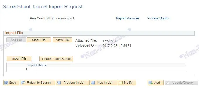 Click Upload in the File Attachment window. The file information appears and the Import File button becomes active.