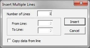 If you clicked the Add Lines button you will be prompted to Insert the Number of Lines.