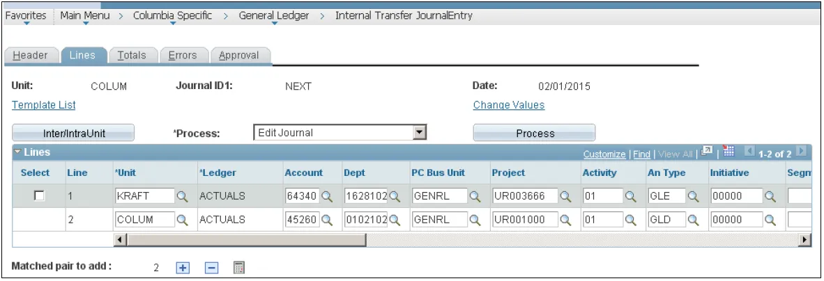 When the Initiating Unit is an Auxiliary Enterprise example screenshot. 