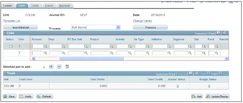 Enter the Journal Line information and click Save.