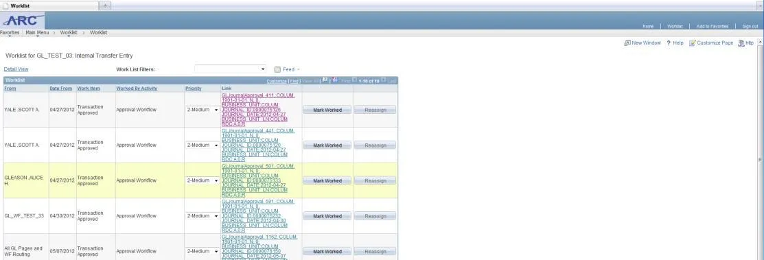 In the Worklist, click the Link that displays the Journal ID to approve.
