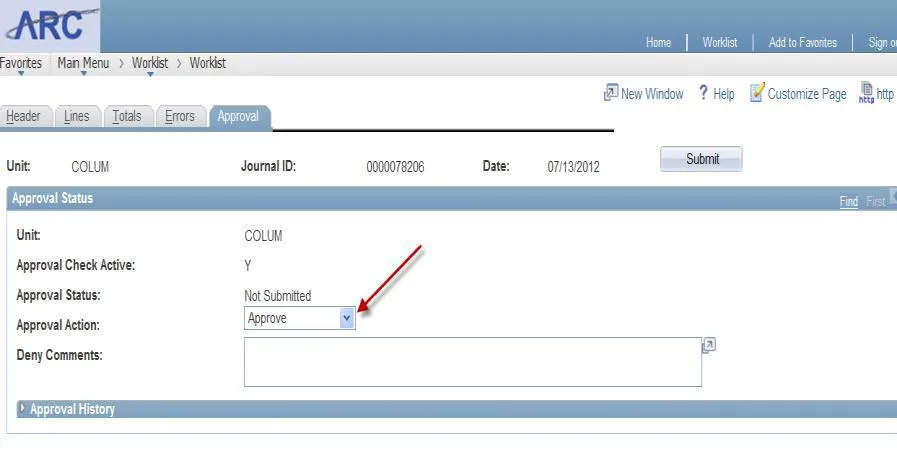 Click on the Submit button to approve the journal.