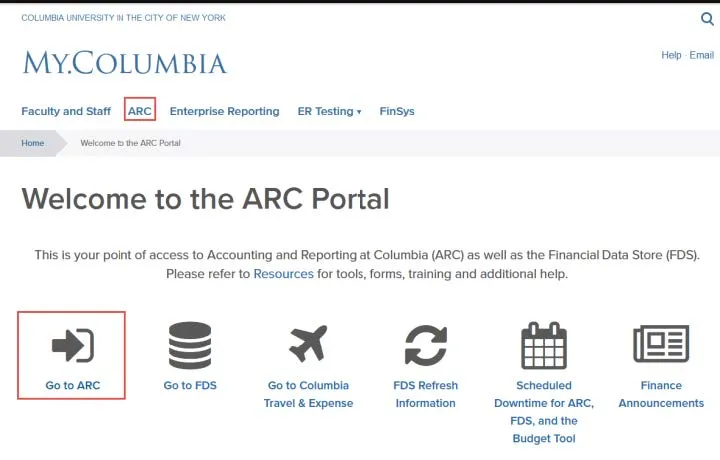 From my.columbia.edu, click ARC and then Go To ARC.