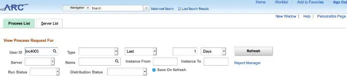 Click the NavBar > PeopleTools > Process Scheduler > Process Monitor.