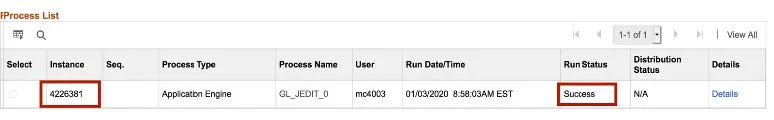 Click Refresh. The Process List appears. 