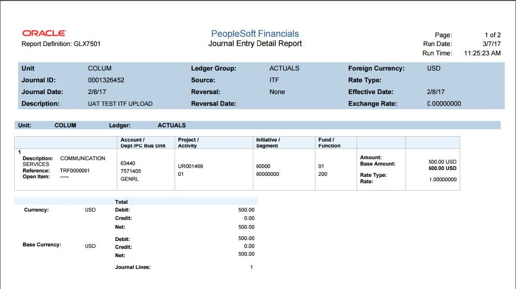 ITF Report Screen