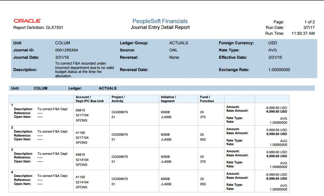 General Report Screenshot